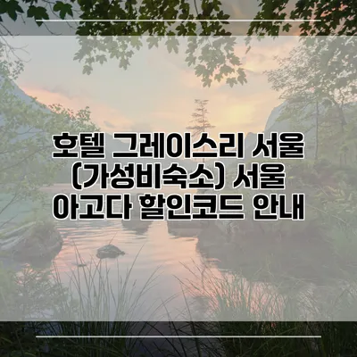 호텔 그레이스리 서울 (가성비숙소) 서울 아고다 할인코드 안내